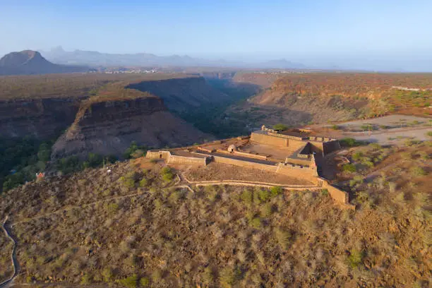 Aerial view of Cidade Velha old fort  in Santiago - Cape Verde - Cabo Verde