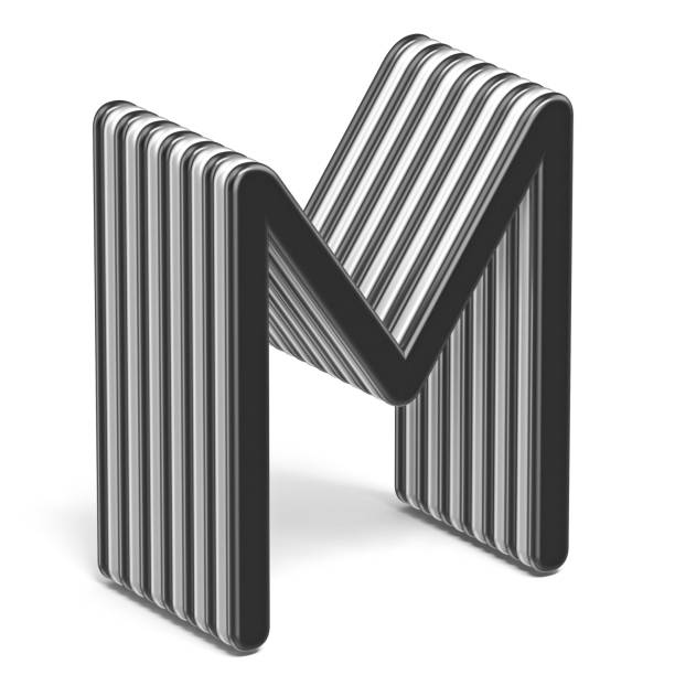 black and white layered font letter m 3d - letter m alphabet three dimensional shape plastic imagens e fotografias de stock