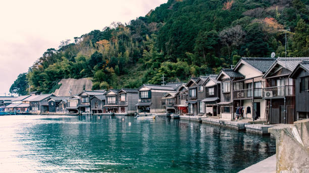 Funaya houses at Ine bay, Kyoto, Japan stock photo