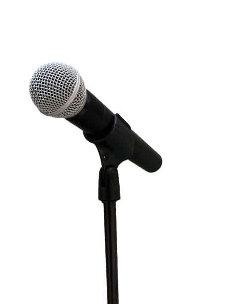 istock front of microphone on stand isolated on white background with clipping path. 1127016406