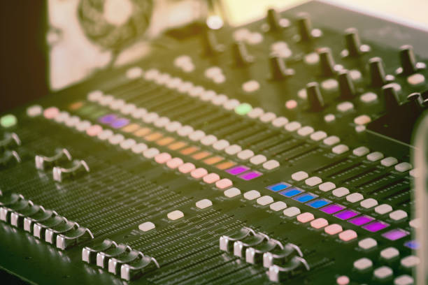 istock Slide the audio mixer in the control room. 1127018302