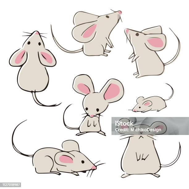 Ilustración de Lindos Mano Mouses Con Diferentes Poses y más Vectores Libres de Derechos de Ratón - Animal - Ratón - Animal, Animal, Monada
