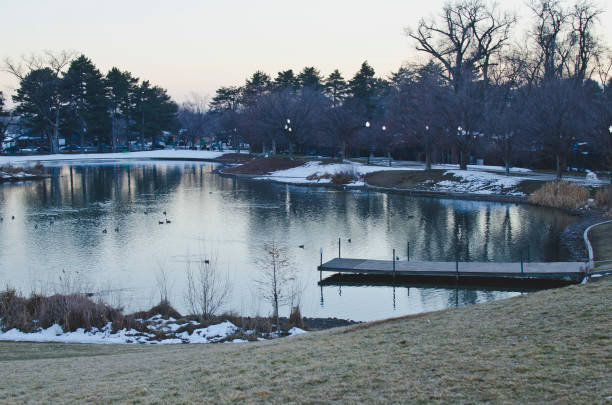 istock The cold lake in the winter park 1127022548