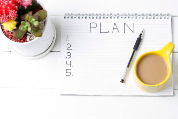 istock Inscription Plan in notepad, close-up, top view, concept of planning, goal setting 1127022879
