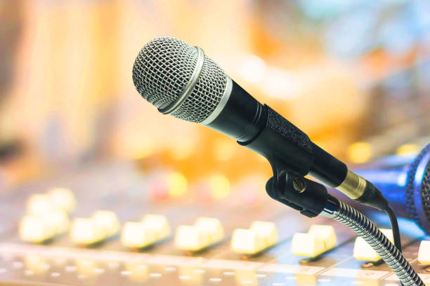 istock The microphone with recording equipment. 1127027576