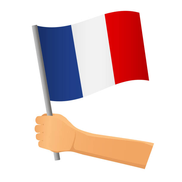 France flag in hand France flag in hand. Patriotic background. National flag of France vector illustration french flag stock illustrations