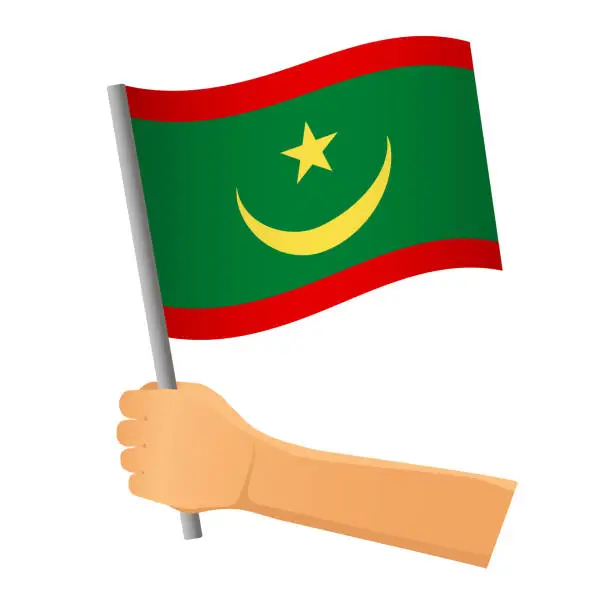 Vector illustration of Mauritania flag in hand