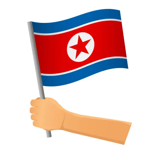 Vector illustration of North Korea flag in hand