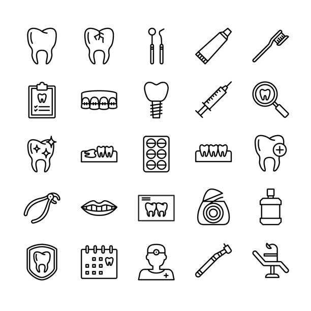 ilustrações, clipart, desenhos animados e ícones de conjunto de ícones de dentista - dentist dental hygiene symbol computer icon