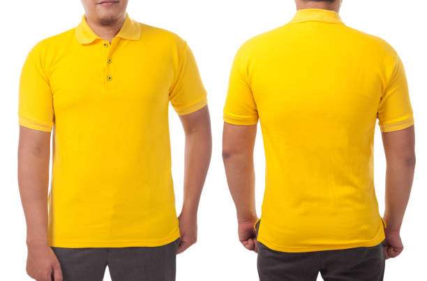 modelo de design de colarinho de camisa amarela - back rear view men muscular build - fotografias e filmes do acervo