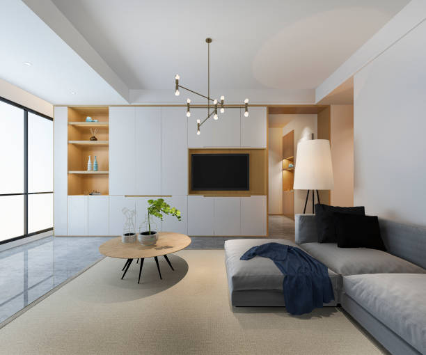 istock 3d rendering loft luxury living room with bookshelf 1127040856
