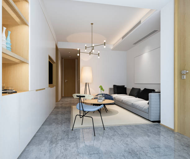 istock 3d rendering loft luxury living room with bookshelf 1127040861
