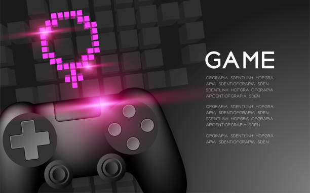 istock Gamepad or joypad black color with Female gander pixel icon, Women Gamer concept design illustration isolated on black gradients background, with copy space 1127042254