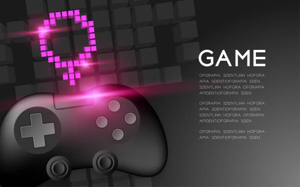 istock Gamepad or joypad black color with Female gander pixel icon, Women Gamer concept design illustration isolated on black gradients background, with copy space 1127042259
