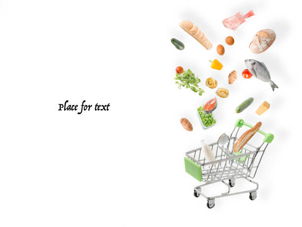 Food basket on white background.