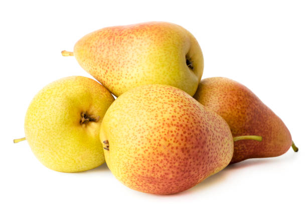 istock A bunch of ripe pears close - up on a white, isolated. 1127048559