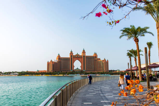 The Pointe waterfront dining and entertainment destination at the Palm Jumeirah Dubai, United Arab Emirates - January 25, 2019: The Pointe waterfront dining and entertainment destination newly opened at the Palm Jumeirah atlantis the palm stock pictures, royalty-free photos & images