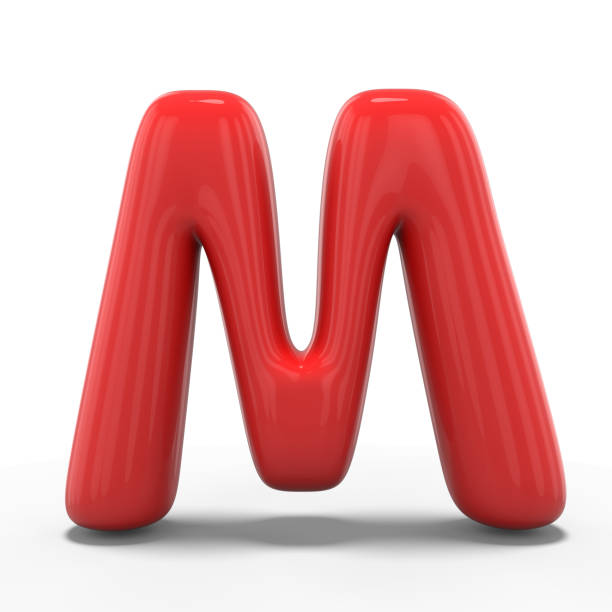 lettre m en ballon gonflable isolé sur fond blanc. 3d - letter m alphabet three dimensional shape render photos et images de collection