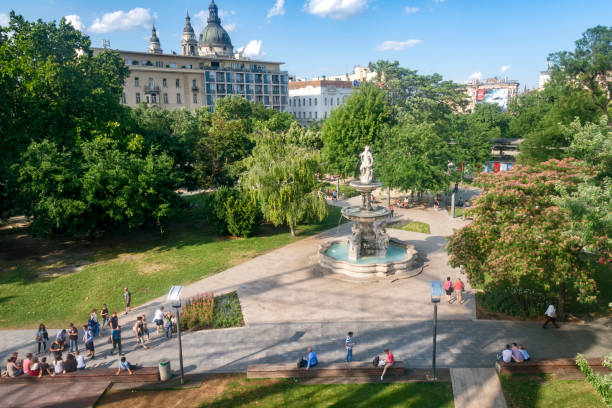 Budapest, Hungary - July 9, 2015: Aerial view of Erzsebet Park, Hungary.