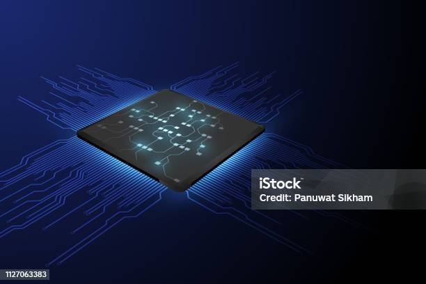 Abstract Technology Chip Processor Illustration Blue Technology ...
