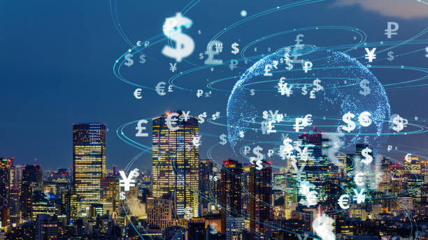 금융 기술 개념입니다. fintech입니다. 외국인 교환입니다. - currency exchange globe currency global business 뉴스 사진 이미지