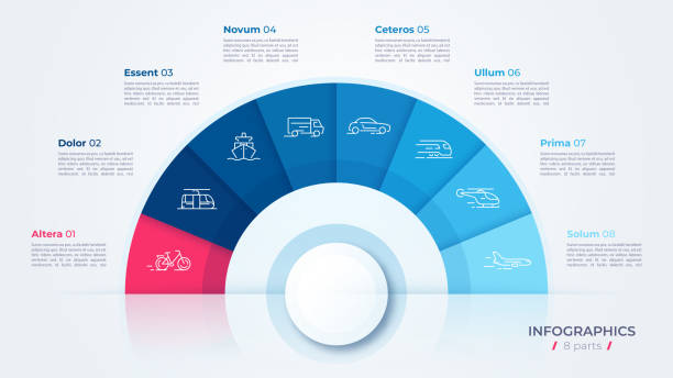 ilustrações, clipart, desenhos animados e ícones de design de gráfico vetorial círculo, modelo moderno para criar infográficos, apresentações, relatórios e visualizações - 8