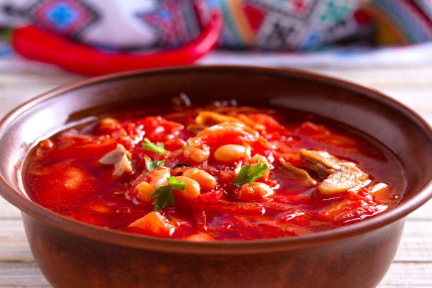 istock Soup made with vegetables, meat, bean and beet root: borsht, bortsch, borshch, borscht 1127065286