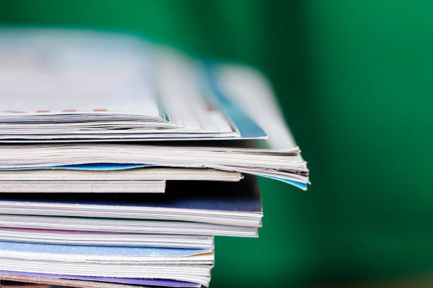 istock Close-up photograph of a stack of old magazines 1127065302