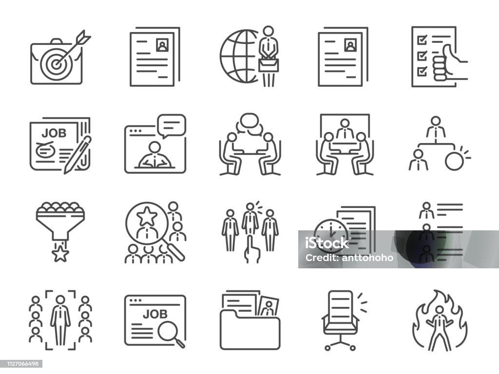 Jobs line icon set. Included icons as career, seeking job, employment, recruit, recruitment and more. Icon Symbol stock vector
