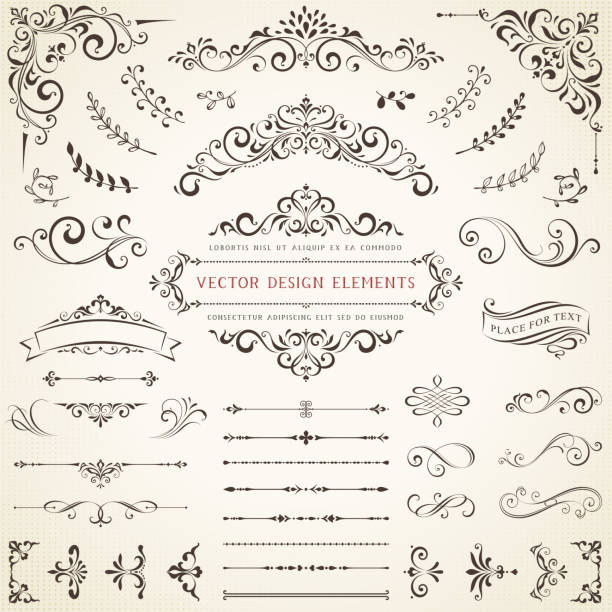 reich verzierte elemente set_09 - paper corner ornate frame stock-grafiken, -clipart, -cartoons und -symbole