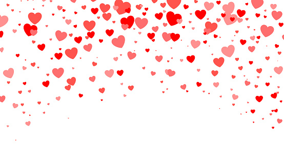 Red Heart halftone Valentine`s day background. Red hearts on white. Vector illustration