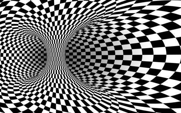 正方形黒と白の幾何学的錯視。抽象的なワームホール トンネル。ベクトル図 - non permanent点のイラスト素材／クリップアート素材／マンガ素材／アイコン素材