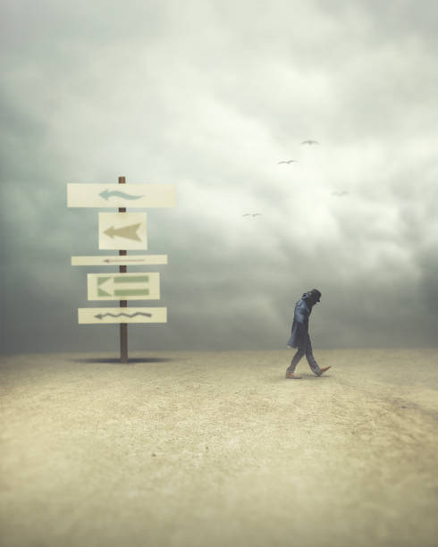 man walking opposite and contrary direction; freedom concept