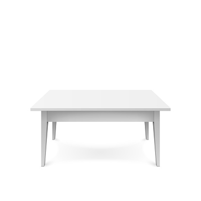 Realistic white table isolated on white background. White office table with shadow. Vector illustration