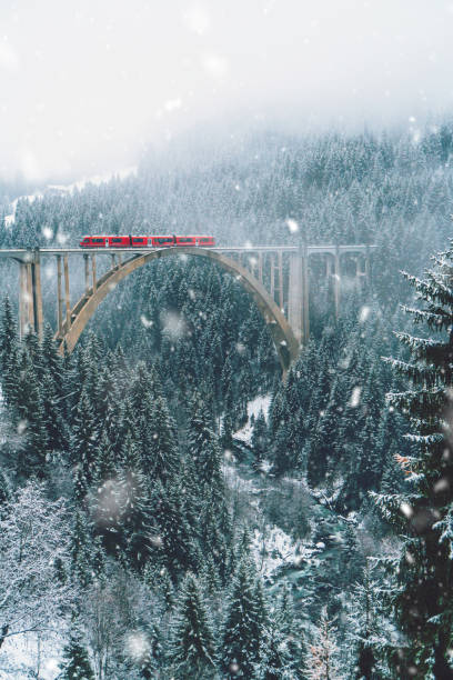 istock Scenic view of train on viaduct in Switzerland 1127075134