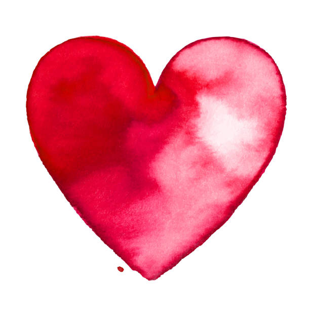 Red watercolor painted heart Red watercolor painted heart attached illustrations stock illustrations