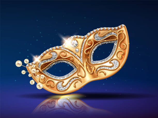 Beads Near Golden Mask For Festival Carnival Stock Illustration