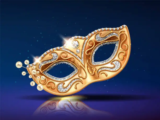 Vector illustration of Beads near golden mask for festival, carnival