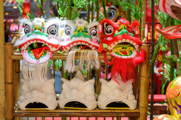 istock Traditional Chinese dancing lion heads 1127081744