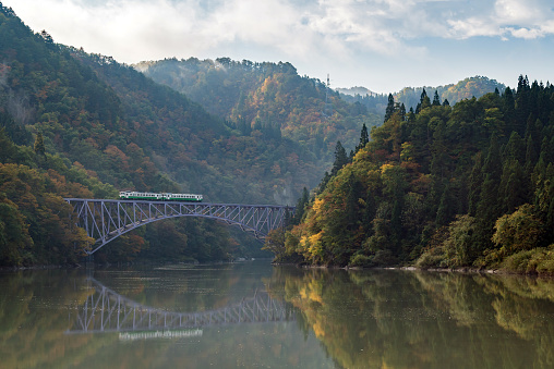 Autumn fall foliage Fukushima First Bridge View Point daiichi kyouryou in Mishima Fukushima Japan