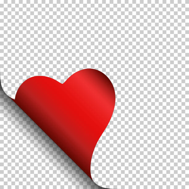 кудрявый страница уголок сердце, изолированные. - valentines day graphic element heart shape paper stock illustrations