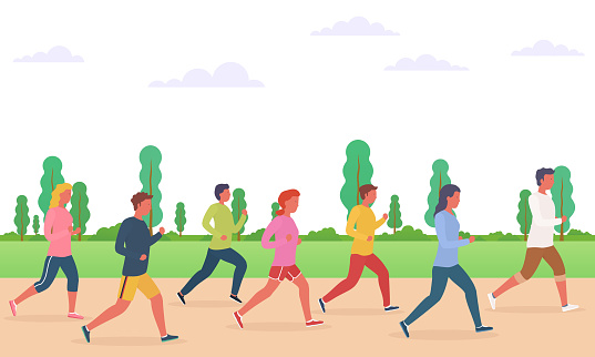 Group of people running. Concept of running men and women, marathon, jogging.