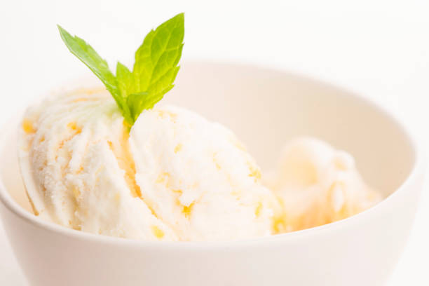 istock Vanilla Ice Cream with Mint in bowl Organic product 1127085995