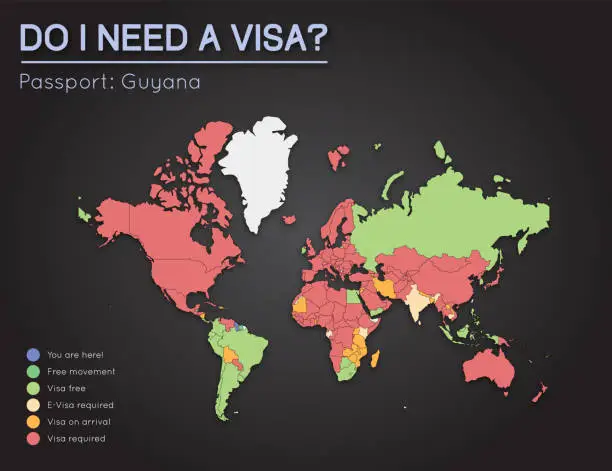Vector illustration of Visas information for Co-operative Republic of Guyana passport holders.