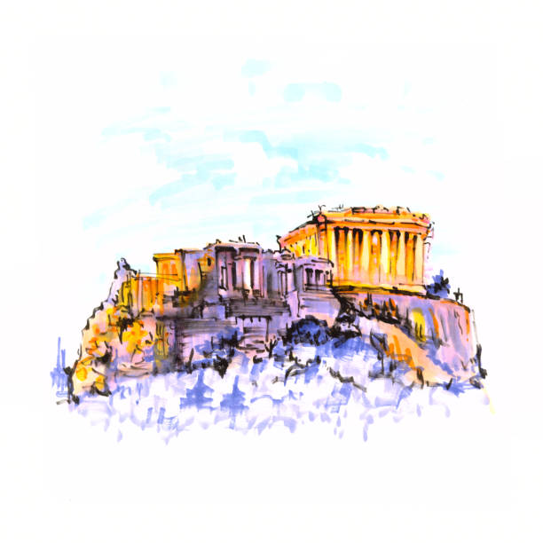 アクロポリスの丘とパルテノン アテネ, ギリシャ - road street hill landscape点のイラスト素材／クリップアート素材／マンガ素材／アイコン素材