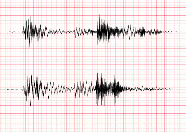 지진 파 그래프-스테레오 오디오 웨이브 다이어그램 - seismograph seismic earthquake quake stock illustrations