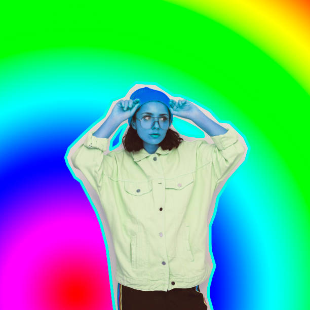 istock pretty blue alien girl in sunglasses and hat on gradient background 1127090905