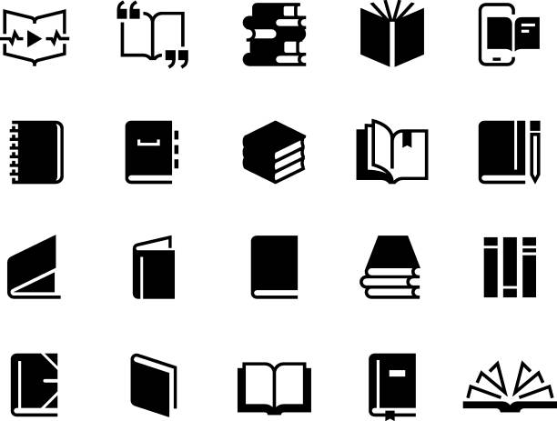 Black books icons. Study education book set, textbook magazine diary bible business collection. Vector logo Black books icons. Study education book set, textbook magazine diary bible business collection. Vector book logo holy book stock illustrations