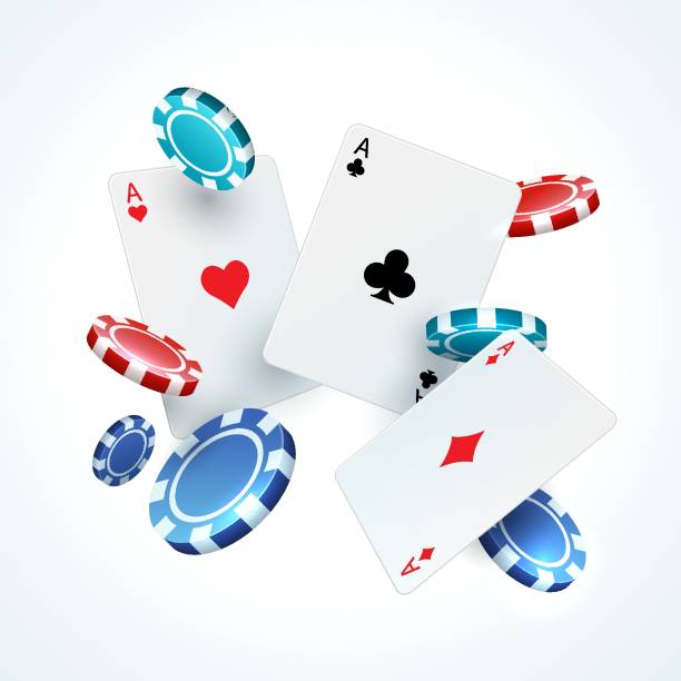 칩 포커 카드, 플 라 잉. 현실적인 3d 떨어지는 도박 카지노 카드 및 플라스틱 빨간색과 검은색 칩을 재생 합니다. 벡터 요소 - gambling chip gambling internet isolated stock illustrations