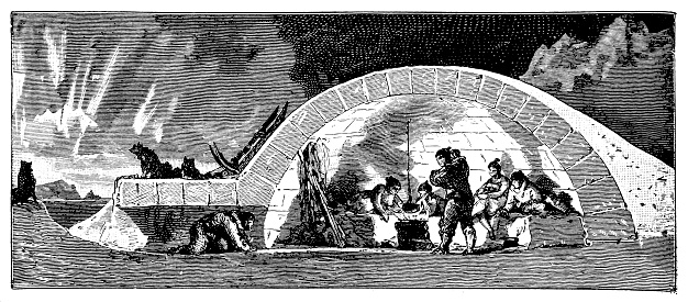 Illustration of a Longitudinal section through an igloo (winter habitation) of the Eskimo